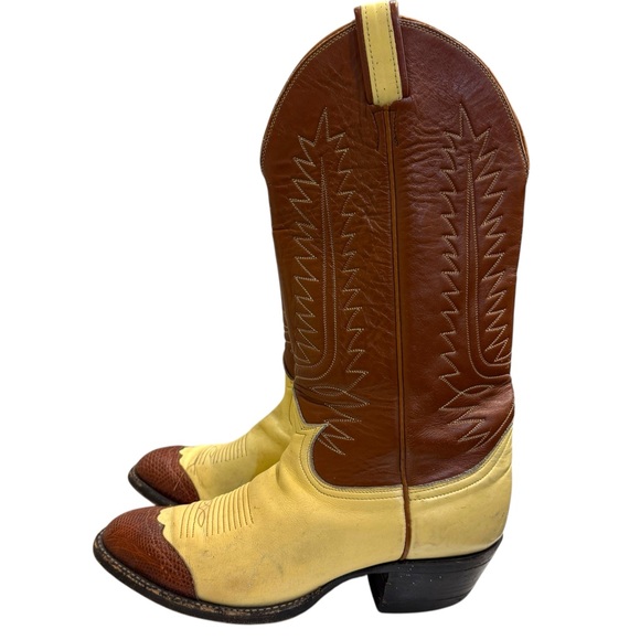 Tony Lama 6214 Vintage Brown/Cream Label Two Tone Western Boots Men’s Sz 8.5 - Picture 4 of 8